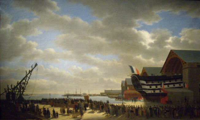 Lancement du Friedland à Cherbourg le 4 avril 1840, par Antoine Chazal