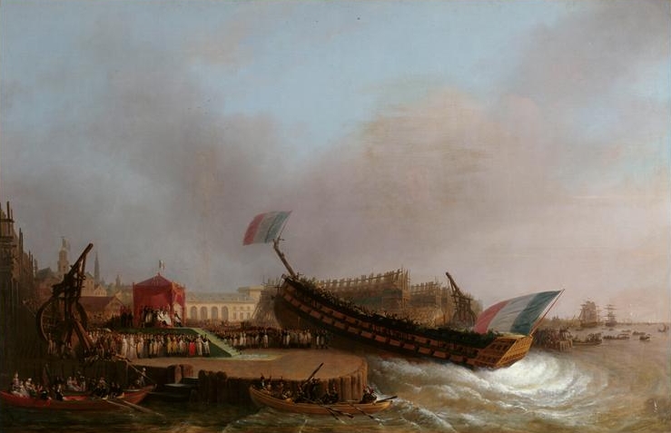 Lancement du vaisseau de 80 canons le Friedland dans l'arsenal d'Anvers, le 2 mai 1810, en présence de Napoléon. Par Mattheus Ignatius van Bree.