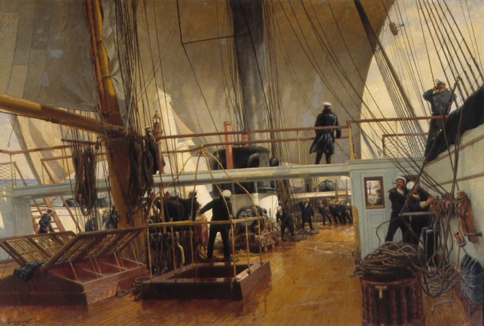 Sur le pont de la frégate Svetlana. Par Alexander Beggrov. Musée central de la Marine de Guerre de Saint-Pétersbourg.